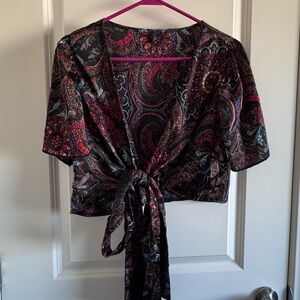 SHEIN Multicolor Paisley Tie-Front Blouse